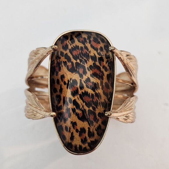 Mia Collection Bracelet By Kim Min Sun Cougar Leopard Faceted Gold Tone Cuff - Picture 6 of 7